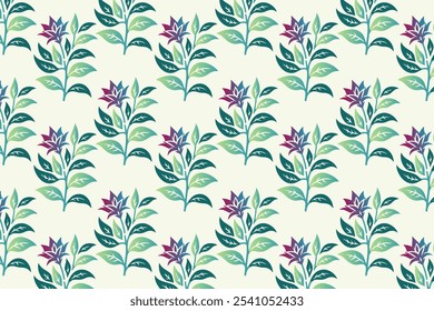 vibrant seamless floral pattern with detailed abstract botanical flowers and green leaves ideal for fashion fabric digital printing and creative textile design projects