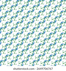 Vibrant seamless floral pattern featuring blue blossoms and green leaves intertwined with elegant vines, perfect for textiles, wallpapers, or decoration.