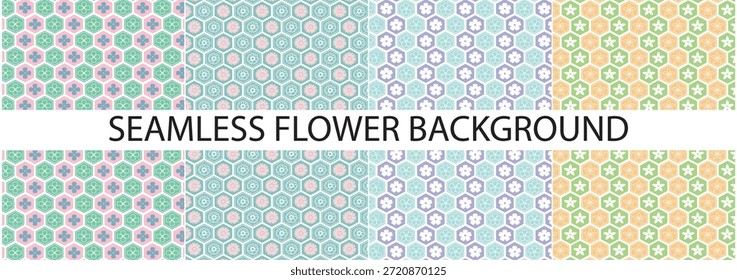 Padrão floral sem emenda vibrante com hexágonos em cores suaves para design sem emenda, floral, fundo, flores, hexágonos, pastel