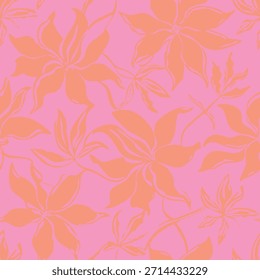 Padrão floral vibrante sem emenda com flores de laranja no fundo rosa