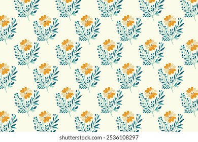 Vibrant Seamless Floral Pattern with Pink and Yellow Botanical Blossoms, Leaf Accents, and Natural Elements for Fashion Fabric and Digital Print Design