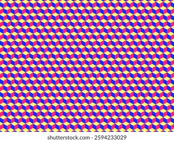 Vibrant seamless geometric pattern with 3D cube illusion in bright colors. A bold and dynamic abstract design, great for modern backgrounds, textiles, and digital art