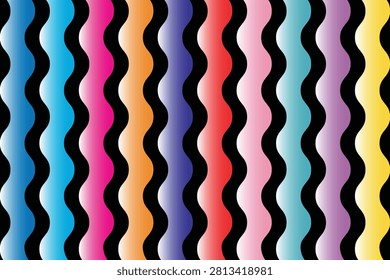 A vibrant seamless geometric pattern featuring colorful gradient wavy vertical stripes separated by bold black organic wave bands. This modern vector design combines smooth flowing curves with striking gradients to create a clean, contemporary aesthetic. Perfect for textile printing, fabric design, wallpaper, wrapping paper, packaging, branding, stationery, digital backgrounds, web graphics, home décor, and surface pattern projects. The seamless repeat and eye-catching color palette make it ideal for both commercial and creative applications.

#GeometricPattern #GradientPattern #WavyStripes #SeamlessPattern #AbstractDesign #ModernPattern #SurfacePattern #TextileDesign #WallpaperDesign #FabricPrint #WrappingPaper #VectorArt #GraphicDesign #ContemporaryDesign #ColorfulPattern #GradientDesign #BackgroundDesign #MinimalDesign #PrintablePattern #PatternCollection