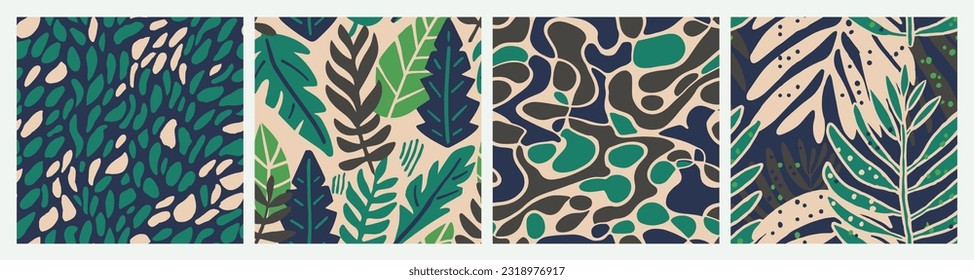 Vibrant Seamless Nature Foliage Style Wallpaper. Blue Seamless Classic Bloom Watercolor, Seamless Print. Green Repetitive Summer Beautiful Element Pattern. 