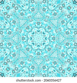 Vibrant seamless ornament of simple geometry shapes composition. Graphic aztec design. Mosaic print. Small elements geometry. Vector embroidery pattern.
