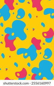 Vibrant seamless pattern of abstract multicolored spots. Ideal for backgrounds, textiles, and modern projects, the pattern adds a dynamic and visually appealing touch with varied hues and shapes.