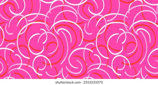 Vibrante patrón sin fisuras de curvas orgánicas abstractas y líneas de remolino sobre fondo rosa audaz. Diseños lisos para textiles modernos, tela, impresión geométrica con una sensación dinámica.