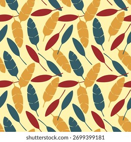 Vibrant seamless pattern of abstract tropical foliage in a modern, colorful design