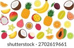 Vibrant seamless pattern of assorted tropical fruits.