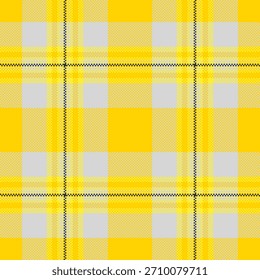 Vibrant seamless pattern of bright yellow and soft grey plaid. Perfect for textile design, backgrounds, and festive projects. A modern, versatile aesthetic.