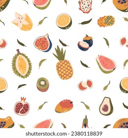 Vibrant Seamless Pattern Bursting With Tropical Fruits Like Juicy Pineapples, Luscious Pineapples, And Zesty Mangoes