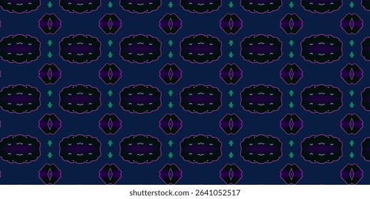Vibrant seamless pattern with dark purple clouds and emerald accents. Abstract textile design perfect for digital use or fabric prints.