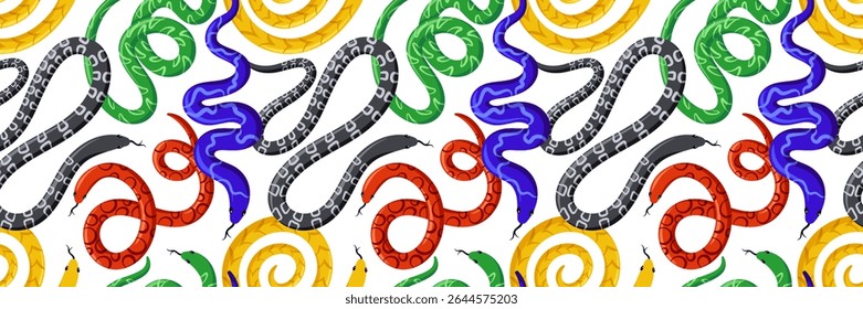 Vibrant seamless pattern with exotic tropical snakes