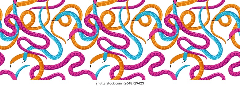 Vibrant seamless pattern with exotic tropical snakes