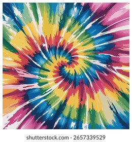 Padrão contínuo vibrante com desenhos florais abstratos com um efeito tie-dye. O fundo colorido inclui tons de rosa, azul, verde e laranja, criando uma sensação alegre e artística.