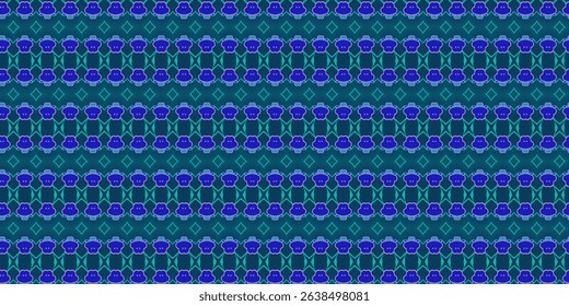 A vibrant seamless pattern featuring adorable blue monkey faces with teal geometric accents.