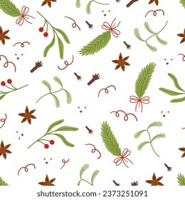 Vibrant Seamless Pattern Featuring An Array Of Aromatic Spices In Colorful Arrangements, Creating A Visually Enticing And Aromatic Culinary Motif. Food-related Background. Cartoon Vector Illustration