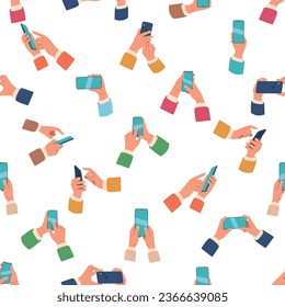 Vibrant Seamless Pattern Featuring Hands Holding Smartphones, Creating A Modern And Connected Digital World Tile