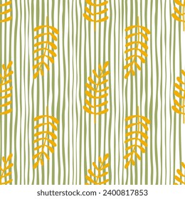 Vibrant seamless pattern featuring leaves and florals, perfect for fabric and wallpaper, blending nature's beauty with a modern, graphic touch for all seasons.
