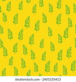 Vibrant seamless pattern featuring leaves and florals, perfect for fabric and wallpaper, blending nature's beauty with a modern, graphic touch for all seasons.
