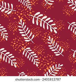 Vibrant seamless pattern featuring leaves and florals, perfect for fabric and wallpaper, blending nature's beauty with a modern, graphic touch for all seasons.