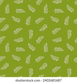 Vibrant seamless pattern featuring leaves and florals, perfect for fabric and wallpaper, blending nature's beauty with a modern, graphic touch for all seasons.
