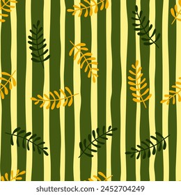 Vibrant seamless pattern featuring leaves and florals, perfect for fabric and wallpaper, blending nature's beauty with a modern, graphic touch for all seasons.