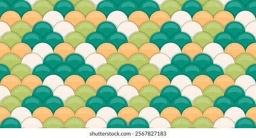 Vibrant seamless pattern featuring overlapping semicircles in teal, sage green, and peach.