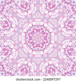 Vibrant seamless pattern with geometric elements composition. Graphic arabian design. Wallpaper print. Small elements geometry. Vector kaleidoscope ornament.