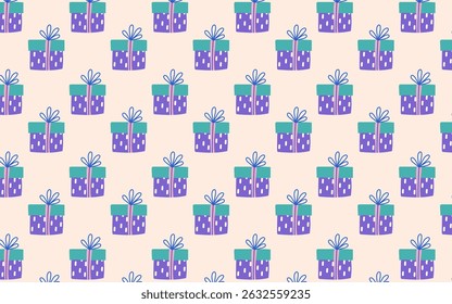 Vibrant seamless pattern of gift boxes with bows. Perfect for wrapping paper, party decor, textiles, web backgrounds, and digital scrapbooking.