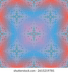 Vibrant seamless pattern with gradient mosaic textures forming geometric diamond shapes in red, blue, and violet. Perfect for fabric, digital use, stationery, or web backgrounds.