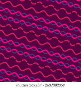 A vibrant, seamless pattern of intertwined wavy lines. The color palette is dominated by shades of pink and purple, with contrasting darker and lighter pinks, as well as a distinct blueish purple hue.