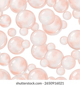 Vibrant seamless pattern of iridescent soap bubbles on white. Perfect for playful designs, kids products, and dreamy digital art. Eye-catching, light, and full of whimsical charm.