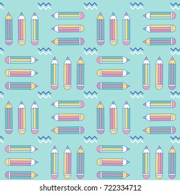 vibrant seamless pattern with pencils in memphis style, vector format