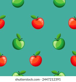 Patrón vibrante sin costuras de manzanas rojas y verdes