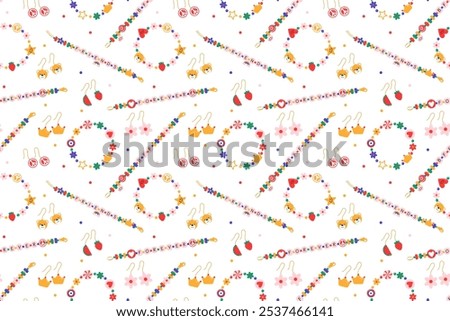 Vibrant seamless pattern showcasing friendship bracelets, earrings, and necklaces, celebrating enduring friendships and cherished memories