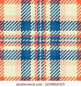 Vibrant seamless plaid pattern in coral, cream, and navy blue.  Perfect for textile design, fashion, website backgrounds, and branding. This geometric textile texture evokes warmth and style.