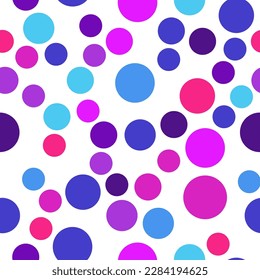 Vibrant seamless repeating pattern of blue, dark blue, pink and purple bubbles for printing on clothes, bags, cups, wallpapers, postcards, wrappers and other surfaces 