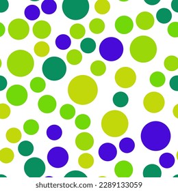 Vibrant seamless repeating pattern of green and blue bubbles for printing on clothes, bags, cups, wallpapers, postcards, wrappers and other surfaces