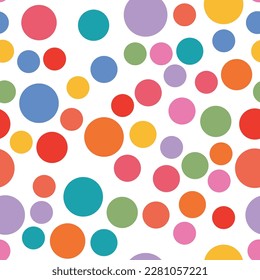 Vibrant seamless repeating pattern of red, blue, turquoise, orange bubbles for printing on clothes, bags, cups, wallpapers, postcards, wrappers and other surfaces 