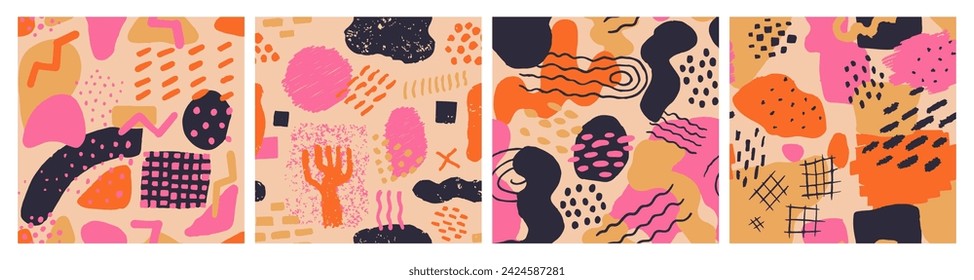 Blob vibrante redondo sin costuras con forma de moda. Elemento dibujado a mano sin fin amarillo cepillado, textura sin costuras. Papel de líneas decorativas elegantes y repetidas oscuras