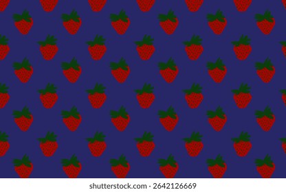 Vibrant seamless strawberry pattern on a deep navy background. Perfect for textiles, digital art, and sweet summer designs