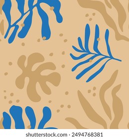 Vibrant Seamless Summer Foliage Paint Art. Hippie Continuous Classic Blossom Leaves, Seamless Wallpaper. Purple Endless Color Natural Template Vector. 