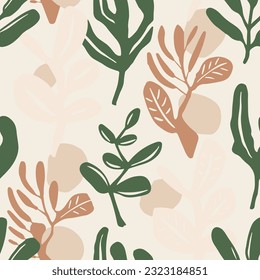 Vibrant Seamless Summer Retro Lines Texture. Light Repeated Elegant Branch Surface, Seamless Design. Green Repetitive Classic Jungle Shape Background. 