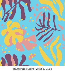 Vibrant Seamless Summer Tree Artwork Background. Blue Repeated Contemporary Flora Style, Seamless Design. White Continuous Nature Artistic Shape Vector. 