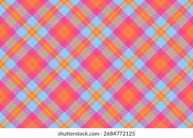 Patrón de tartán vibrante y sin fisuras en rosa, naranja y azul. Ideal para fondos, textiles, moda o papel de regalo. Juguetón, alegre y llamativo