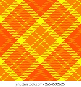 Padrão de tartã sem emenda vibrante em tons de laranja amarelo quente. Ideal para estampas têxteis, fundos, projetos de outono de outono, projetos festivos. Retrô, mas sensação moderna.