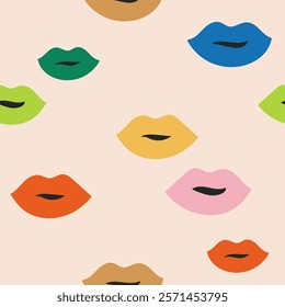Vibrant seamless vector patterns with colorful lips for stylish stationery and prints.

