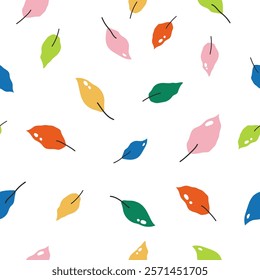 Vibrant seamless vector patterns with hand drawn colorful leaves for stylish stationery and prints.