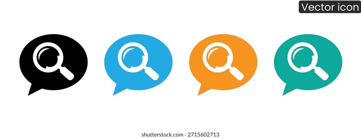 Ícones de pesquisa vibrantes em balões de fala para design de site moderno e interface do usuário